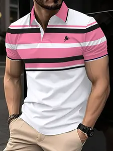 Men's Polo Shirt Short Sleeve, Durable Fabric Striped Print Polo Colorblock Design, Casual Fitted Style for Daily Wear, Home & Outdoor Use, Menswear