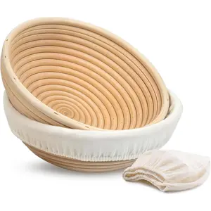 Banneton Bread Proofing Basket, Kook, Sourdough Proofing Bread Basket, Bread Banneton Proofing, Artisan Sourdough Making Baskets, 9 Inch Rattan Baskets and Cloth Liners, Set of 2, Round