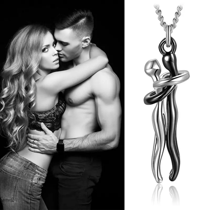 Hip Hop Enbrace Couple Pendant For Women Men Punk Lovers Hug Necklace New Fashion Promise Jewelry Party Gifts