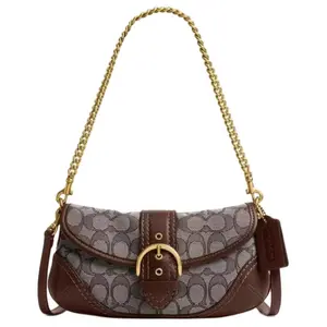 Coach Soho Flap 25 Classic Monogram Chain Strap Coated Canvas and Leather Handbag for Women Adjustable Shoulder Bag Flap Pocket Design