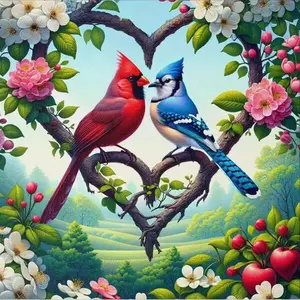 Blue Jay & Cardinal Pattern DIY Diamond Arts Colorful Painting Kit without Frame, DIY 5D Diamond Arts Colorful Painting Kit, Wall Art Decor for Home