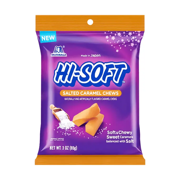 Morinaga Hi-Soft Salted Caramel Chewy Candy - 85g Skim Milk Base Chewable Chewing Fruit Snack Bag, Everyday Sweet Treat for All Ages On-the-Go Enjoyment