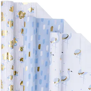 Gold Foil Wrapping Paper - Mini Roll - Flower/Flamingo/Terrazzo Print for Wedding, Bridal Shower, Birthday - 17 x 120 inches - 3 Rolls (42.5 sq.ft.ttl.)