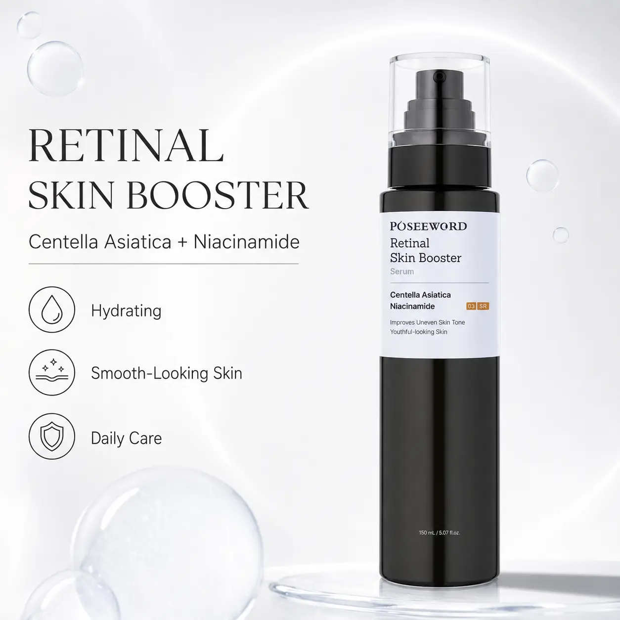 Retinal Skin Booster Serum with Centella Asiatica & Niacinamide, Gentle Face Serum for Smooth-Looking Skin, Hydrating Skin Renewal Care, Texture Care, Radiant Glow, Lightweight Korean Skincare Daily Routine