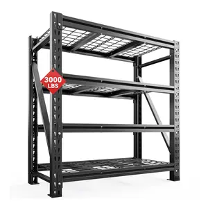 Raybee Heavy-Duty 60"/51.5" Wide Garage Shelving 3000LBS Upgraded Structure Heavy Duty Storage Shelves Adjustable Industrial Shelving Large Metal Utility Shelf for Garage Warehouse Basement Shop, 72" Tall , Black