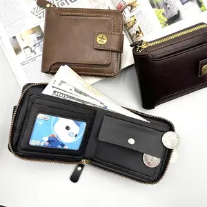 New Vintage Men's High-End Short Zipper Wallet, Soft Leather Coin Holder Card Case, Multi-Functional Money Clip Purse