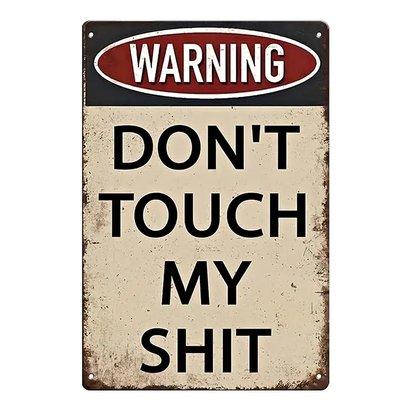 Funny Humor Tinplate Wall Decor Sign - Palette&Wall "Don't Touch My Shit!", 12x8in Lightweight Hanging Plaque with Pre-Drilled Holes, Console Guard Sign for Gamers, Bedroom Wall Display, Ideal Gift for Home Supplies