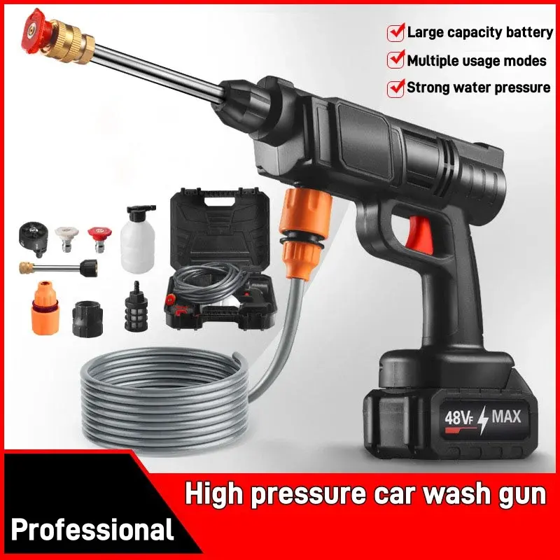 Portable Cordless Electric Washing Machine, Professional Car Wash Set High Pressure Washer, Multi-Nozzle High Pressure Washer NONE