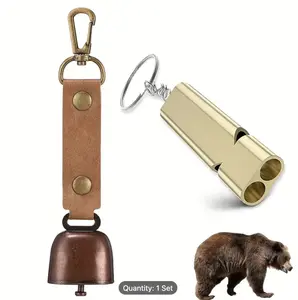 Loud Bear Bell with Emergency Whistle Set - Durable Metal Construction, Polished Finish, Carabiner for Hiking, Biking, Fishing, Climbing & Survival