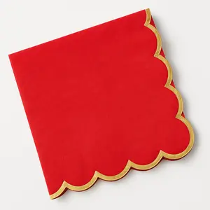 Red Scalloped Edge Hot Stamped Beverage Napkins