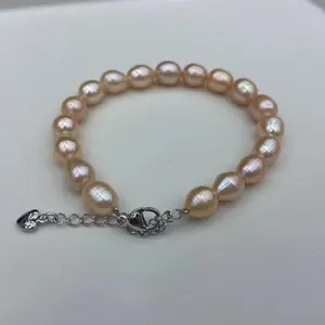 Natural Freshwater Pearl Orange Rice shaped Pearl Bracelet Large Size Length Approximately 8 inches