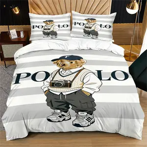 Bear print pattern duvet cover set, including 1 duvet cover and 1 or 2 pillowcases, without a core or pillow, suitable for bedroom or dormitory bedding set, suitable for gift giving or personal use, Complete set