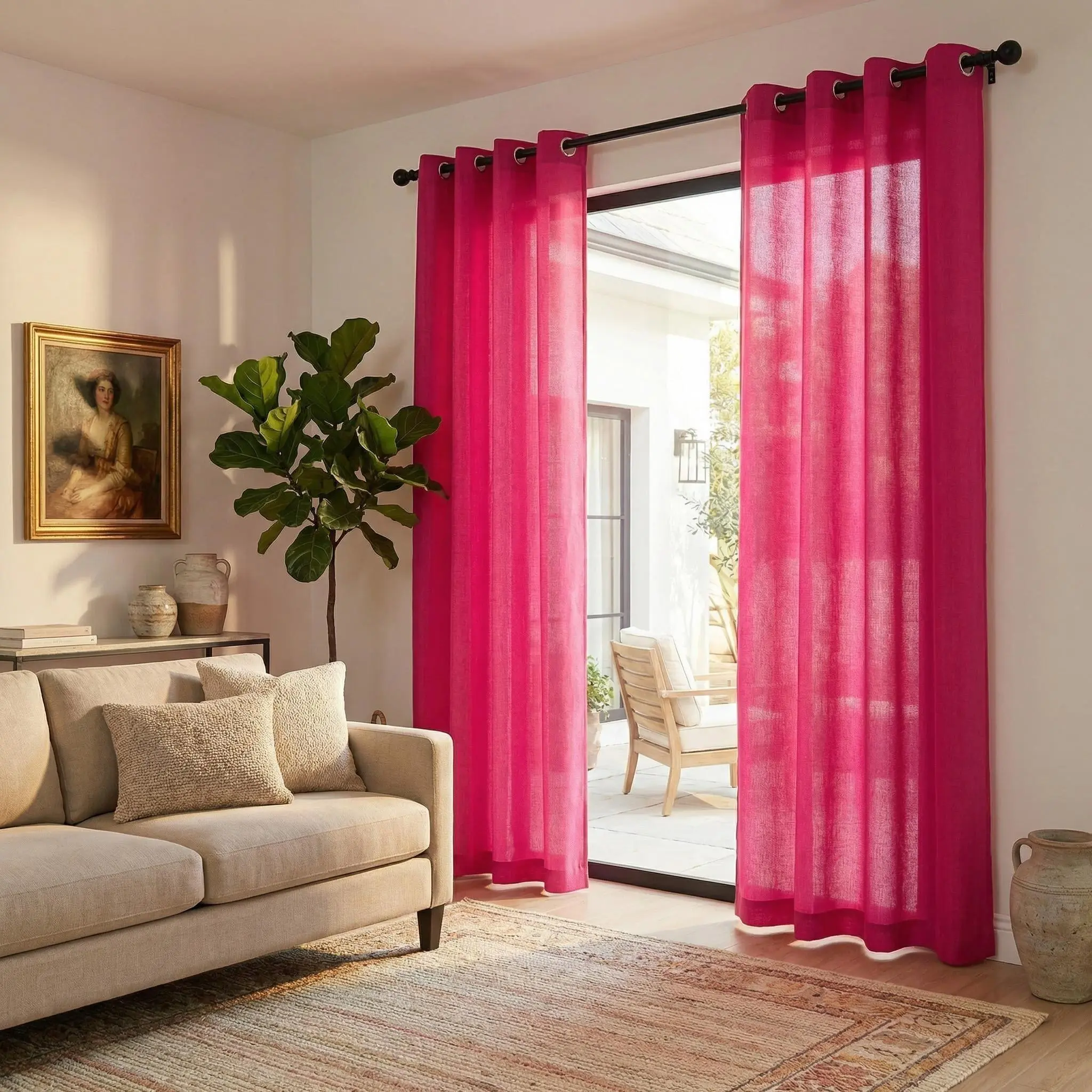 Grommet Top Curtains 2-Pack (52x84 in), Solid Color Cationic Fabric with 2-Tone Yarn Effect, Fade Resistant Washable Anti-Shrink Home Textile Indoor Window Drapes for Bedroom Decor