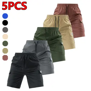 Men’s solid-color cargo shorts with multiple pockets, a loose fit, adjustable drawstring waist, and side pockets—ideal for summer outdoor sports, casual wear, and work; available in multiple colors.