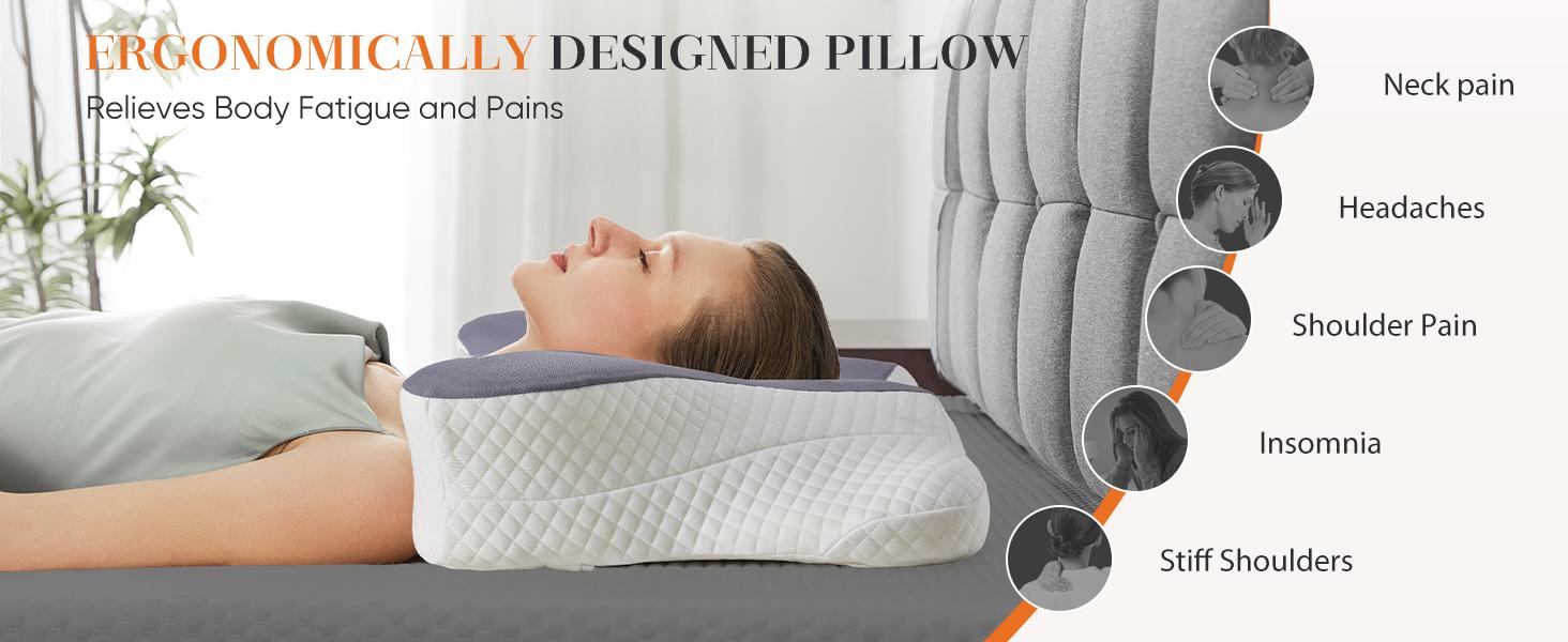 Textiles Soft Furnishings Bedding Contour Neck Pillow with Breathable Pillowcase, Memory Foam Neck for Side, Back, and Stomach Sleepers