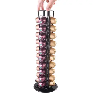 Coffee Pod Holder Stand Compatible With Nespresso Original Pods Carousel Storage Rack Capsules Organizer For 40 Capsules (Black)