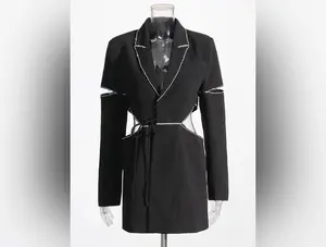 Diamonds Embelished Blazer For Women With Sleeves and Waist Cut-out Designs.