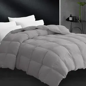 Queen Size Feather Down Comforter - All Season Dark Grey Duvet Insert, Lightweight Box Stitched, Breathable, Soft Quiet Hotel Style with 8 Tabs(90" x 90")