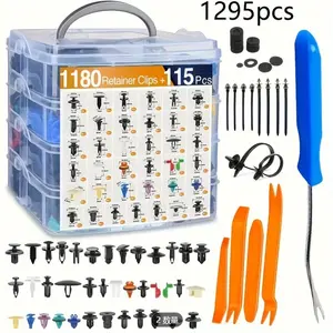 1295pcs Automotive Fastener and Clip Kit, Durable Nylon Rivets, Cable Ties, Push Pins, and Plastic Parts, Comes with Removal Tools, Suitable for Car Body Panels, Fenders, Bumpers- Universal Accessories for Various Vehicle Models