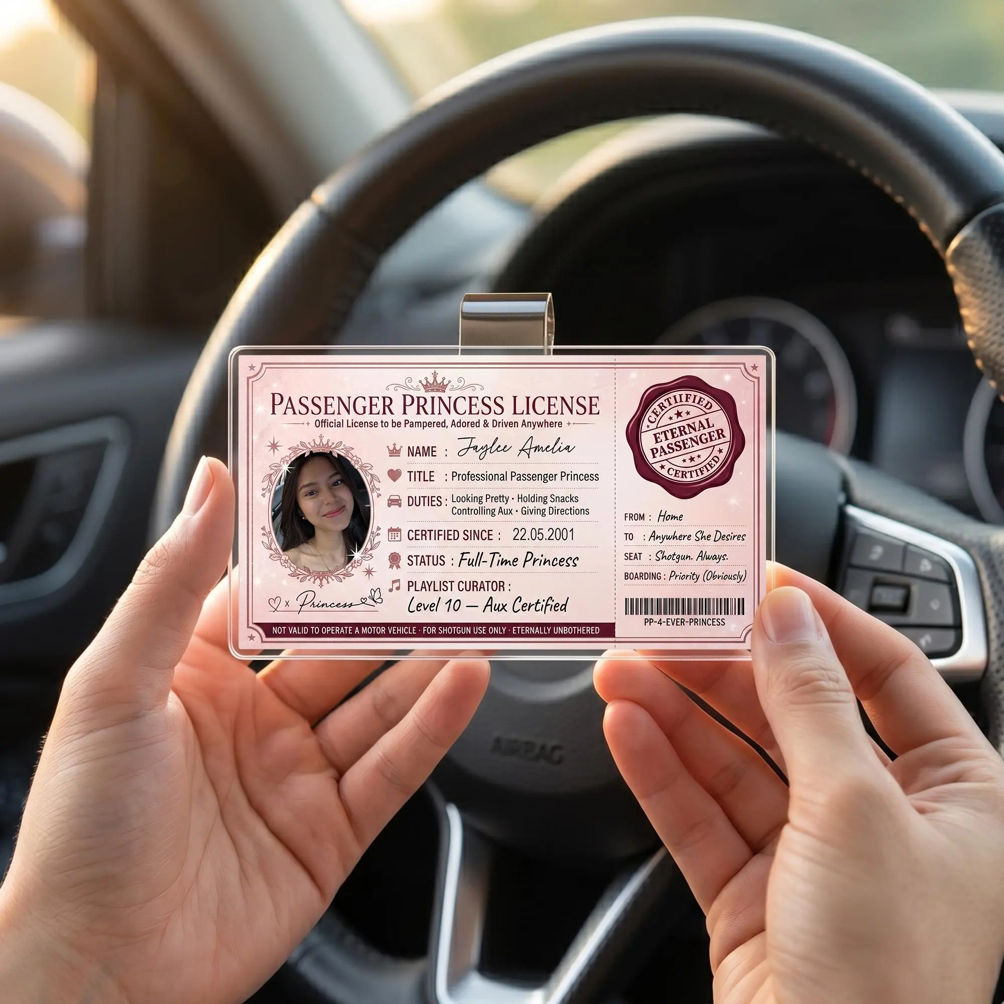 Custom Passenger Princess Car Visor Clip, Personalized Acrylic Photo Car Accessory, Funny Girlfriend Gift, Custom Auto Interior Decor, Car Sun Visor Clip