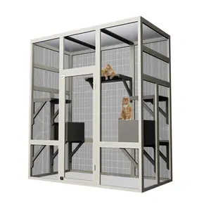 70" Large Outdoor Wood Cat Enclosure, Waterproof UV-Resistant Roof, 5 Platforms & 2 Resting Boxes, Rust-Proof Wire for Backyard or Patio