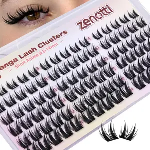 Manga Lash Clusters Anime Eyelash Clusters Wispy Cluster Eyelash Extensions Natural Bunny Fairy Individual Lashes Short 8-14MM CC-Curly Wet Look Lashes Extensions