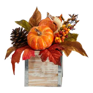 Nearly Natural 8" Fall Pumpkin, Berries and Pinecones Vase