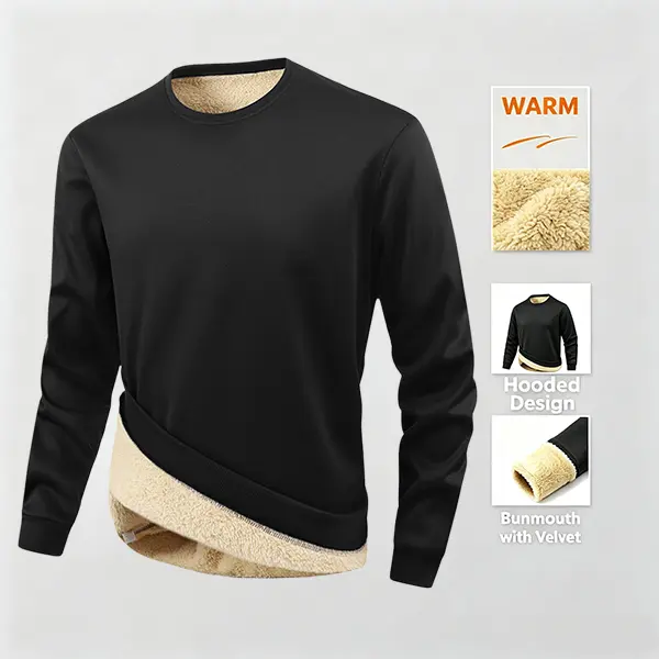 Men’s winter warm crewneck sweatshirt with heavyweight fleece lining, a pullover top that locks in heat and keeps you warm, suitable for outdoor and everyday wear.