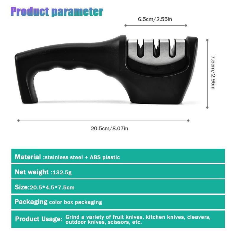 Kitchen Knife Sharpener Handheld Multi-function 3 Stages Type Quick Sharpening Tool With Non-slip Base Kitchen Knives Accessories Gadget Durable