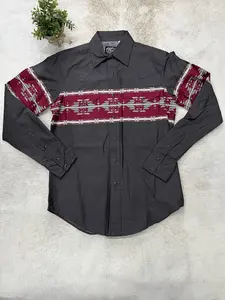 Roper Camisa Occidental Para Hombre Manga Larga Aztec Snap Gris