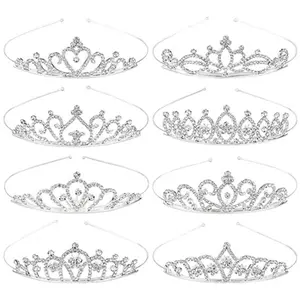 8 Pack SilveryColor Metal Glitter Rhinestone Crown Headbands for Wedding Prom Birthday Party, Princess Hair Tiaras Sparkly Accessories for Brides Women