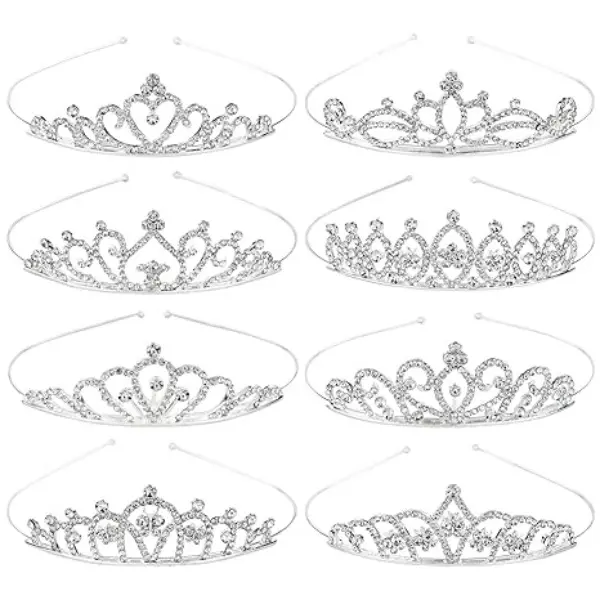 8 Pack SilveryColor Metal Glitter Rhinestone Crown Headbands for Wedding Prom Birthday Party, Princess Hair Tiaras Sparkly Accessories for Brides Women