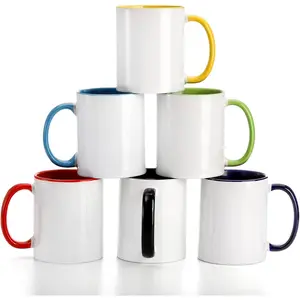 6 Packs Porcelain Sublimation Mugs, 12 OZ Blank Drinking Cups with Handles, DIY Coated Ceramic Coffee Mug Sets for Cappuccino, , Milk, Latte, Hot Cocoa, Microwave and Dishwasher Safe