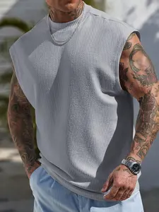 Men's Soft Waffle Knit Vest Top, Sleeveless Mock Neck Design, Ideal for Sports and Daily Wear, Comfortable and Stylish