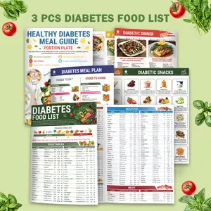 3 Count Diabetes Food List & Meal Planner Laminated, Diabetic Food Chart for Type 1 & Type 2 Diabetes, Healthy Diabetic Diet Plan, Glycemic Index, Recipes & Cookbook For Beginners