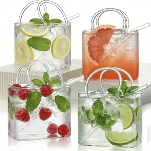 1/2/4 piece 26oz Creative Handbag Shaped Thick-Bottom Glass Cup, Food Grade Easy Clean Multi-Function Cup, 3-In-1 For Drink Fish Tank Vase, Party Birthday Christmas Gift For Women, Home Decor High-Appearance Cup