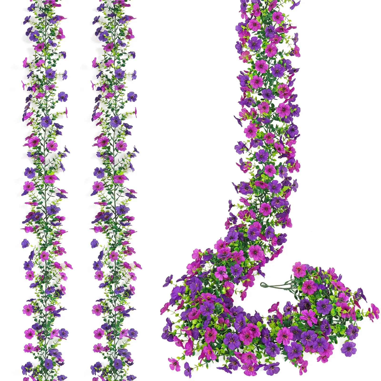 2pcs of Faux Floral Vine Garlands, UV Resistant Fake Daisy Ivy for Spring Summer Wedding Decor, Valentine's Day, Photo Backdrop, Garden, Hanging Home Decor, Light Dark Purple Decorative Vines