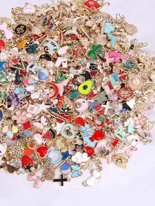 KC 80/100pcs Assorted Gold Enamel Charms for DIY Jewelry Making - Pendants for Necklace, Bracelet, Earrings