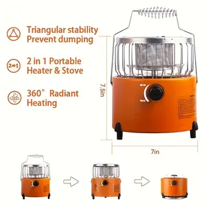 [2-in-1 Propane Heater] 2-in-1 9000 BTU Propane Heater Stove | Portable Camping Gas Stove For Indoor & Outdoor, Adjustable Flame, Reliable Heating, Cooking, And Emergency Preparedness