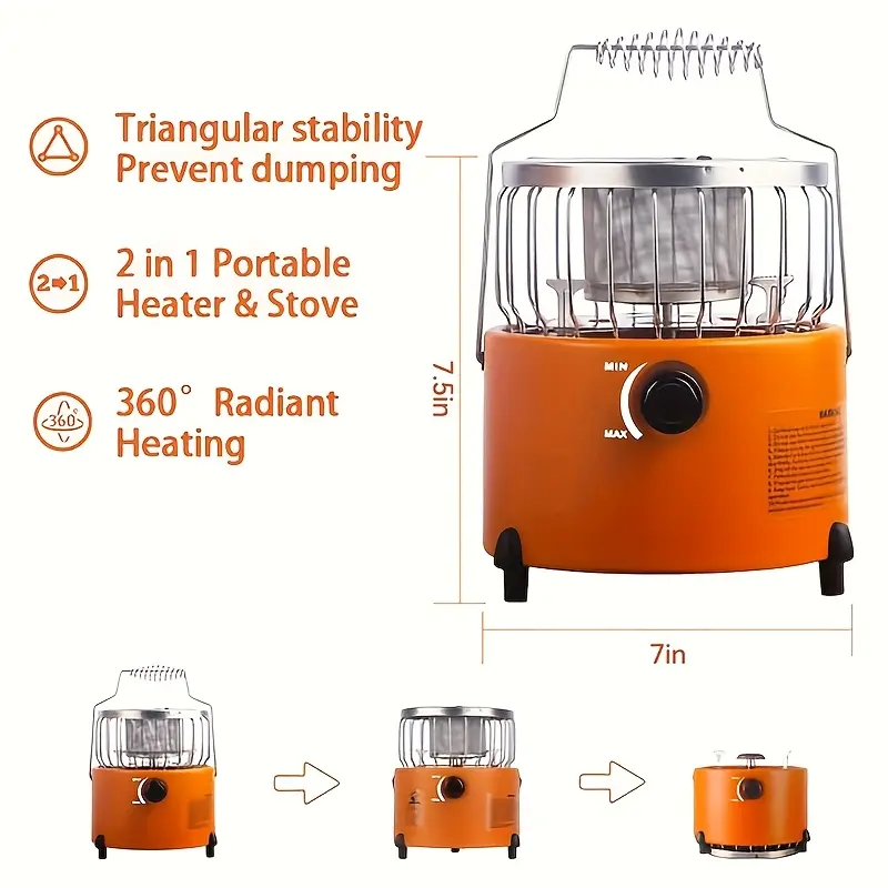 [2-in-1 Propane Heater] 2-in-1 9000 BTU Propane Heater Stove | Portable Camping Gas Stove For Indoor & Outdoor, Adjustable Flame, Reliable Heating, Cooking, And Emergency Preparedness
