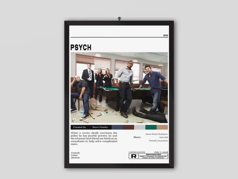 Psych Poster, Minimalist Tv Series, Vintage Retro Art Print, Wall Art Print, Mid Century Modern, Tv Series Poster.