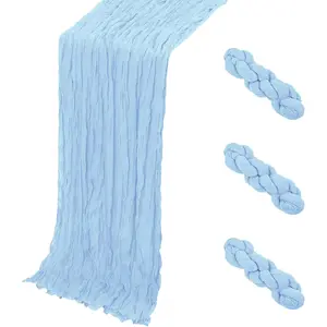 3 Pack Baby Blue 17 x 108 Inch Cheesecloth Table Runner Rustic Sheer Gauze Runner for Wedding Birthday Party Baby Shower Table Decor