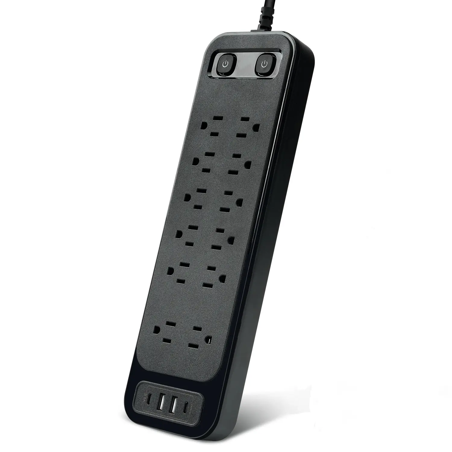BOCHLION BKL-U12 Power Strip 12 Outlets with 4 USB（2 USB-C）Charging Ports,Multi Plug Outlet Extender, 6Ft Braided Extension Cord, Flat Plug Wall Mount Desk USB Charging Station for Home Office ETL
