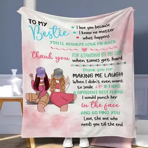 Letter & Girl Pattern To My Bestie Blanket, Slogan Print Blanket, Soft Warm Throw Blanket, Warm Nap Blanket for Home & Office & Travel, Gift for Friends