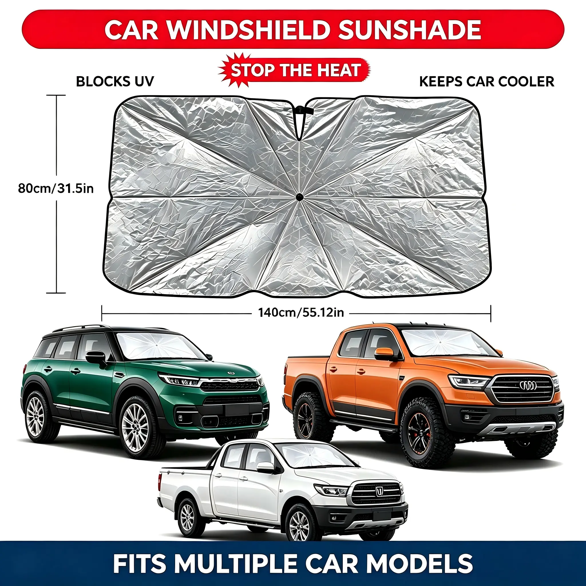 New thickened front windshield sun shade, retractable windshield sun visor, automotive exterior accessories, daily cooling windshield sun shield for vehicles, car sun shade, car window sun visor, front windshield sun shade compatible with most car models