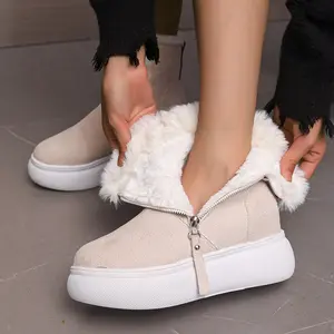 Women'S Cozy Fleece-Lined Winter Boots - Stylish Round Toe Mid-Calf Snow Boots with Side Zipper, Thick Rubber Sole for Traction, Beige, Perfect for Cold Weather, Winter Boots