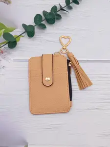 Bohemian Style PU Leather Card Holder, Zipper Closure with Fringe, Keychain Design, Ideal for Ids, Credit Cards, Coins, Bus Passes