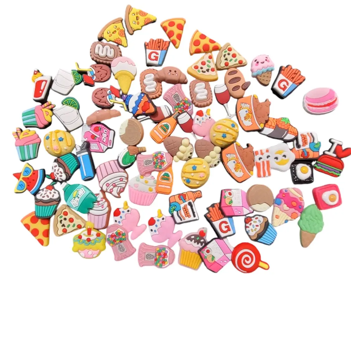 10 pcs Random Bundle Set- Cute Food Themed Shoe Charms - Unisex Kids Shoe Decors - Footwear, Comfort