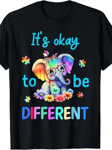 It'S Okay To Be Different Autism Awareness Cute Elephant Tee T Shirt |   Youth Sport Style, Comfortable, Trendy Streetwear for Men, Perfect for Training, Running, and Everyday Outfits, Crew Neck, All-season, Vintage Style