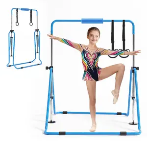 Gymnastic Bars For Kids, 140 Lbs Capacity Folding Training Kip Bar, Adjustable Height Gymnastic Horizontal Bar For Home, Training Equipment For Indoor And Outdoor, Easy To Assemble, Blue